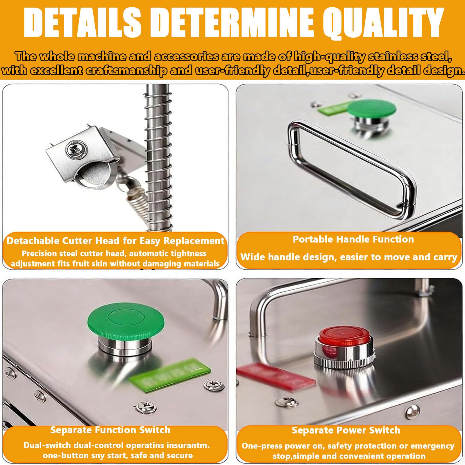 Pelatrice per Frutta, Completamente Automatica in Acciaio Inox per Limoni e Arance, Altezza e Spessore Regolabili, 500 Pezzi/Ora, per ristoranti e cucine Professionali