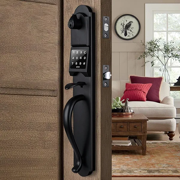 HISAFE Smart Front Door Handle Set, Keyless Entry Door Lock with Touchscreen, Matte Black Finish, Left Hand