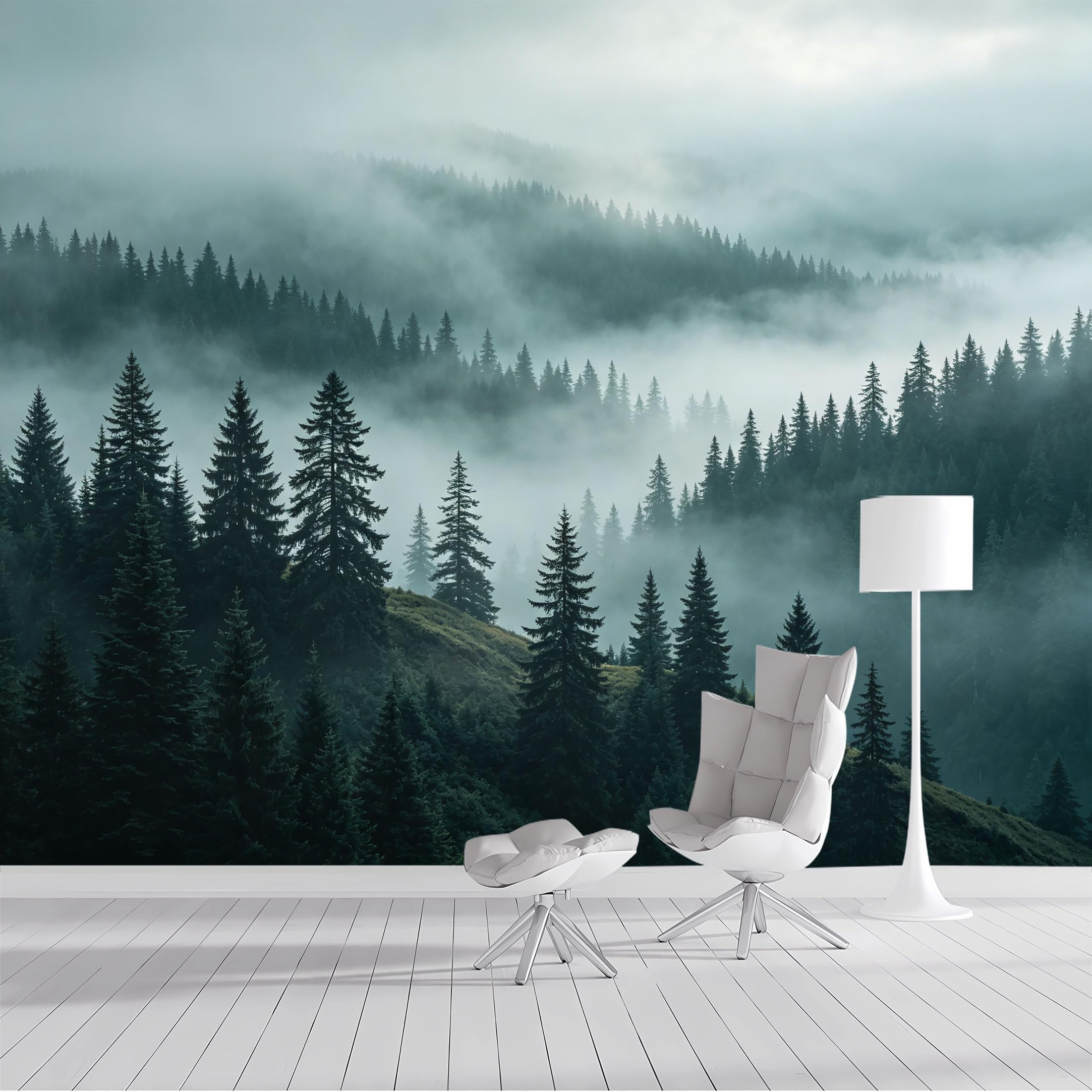 Yzpallescene Bh260711053 Custom Size Wall Mural Misty Forest Mountain Landscape Nordic Selfadhesive Wall Fabric Removable Peel And Stick Wallpaper Wall Decor For Living Room Bedroom Bathroom