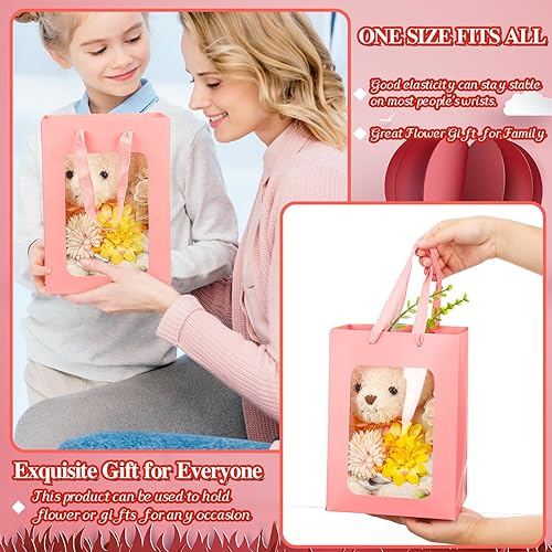 Miniatura 5 de Seajan 30 bolsas de regalo de papel kraft con ventana transparente de 9.8 x 7.1 x 5.1 pulgadas, bolsas de compras de papel kraft a granel con asas,