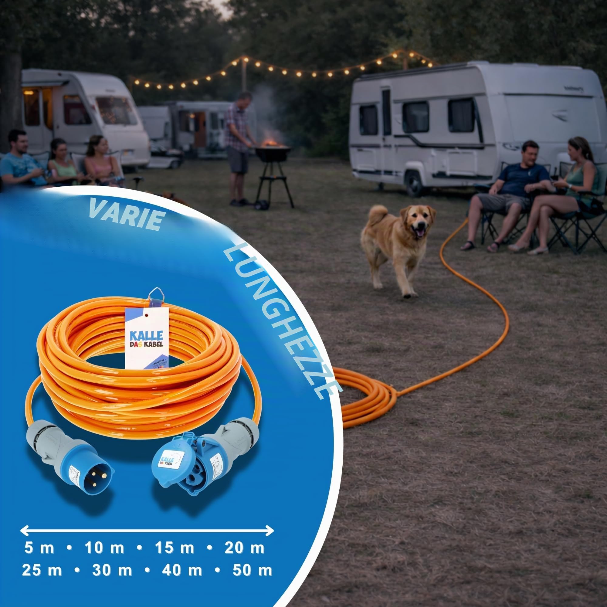Prolunga CEE Kalle Blue Signal 2,5mm², linea premium completa, per industria, edilizia, barche, camper, campeggio, 10 metri