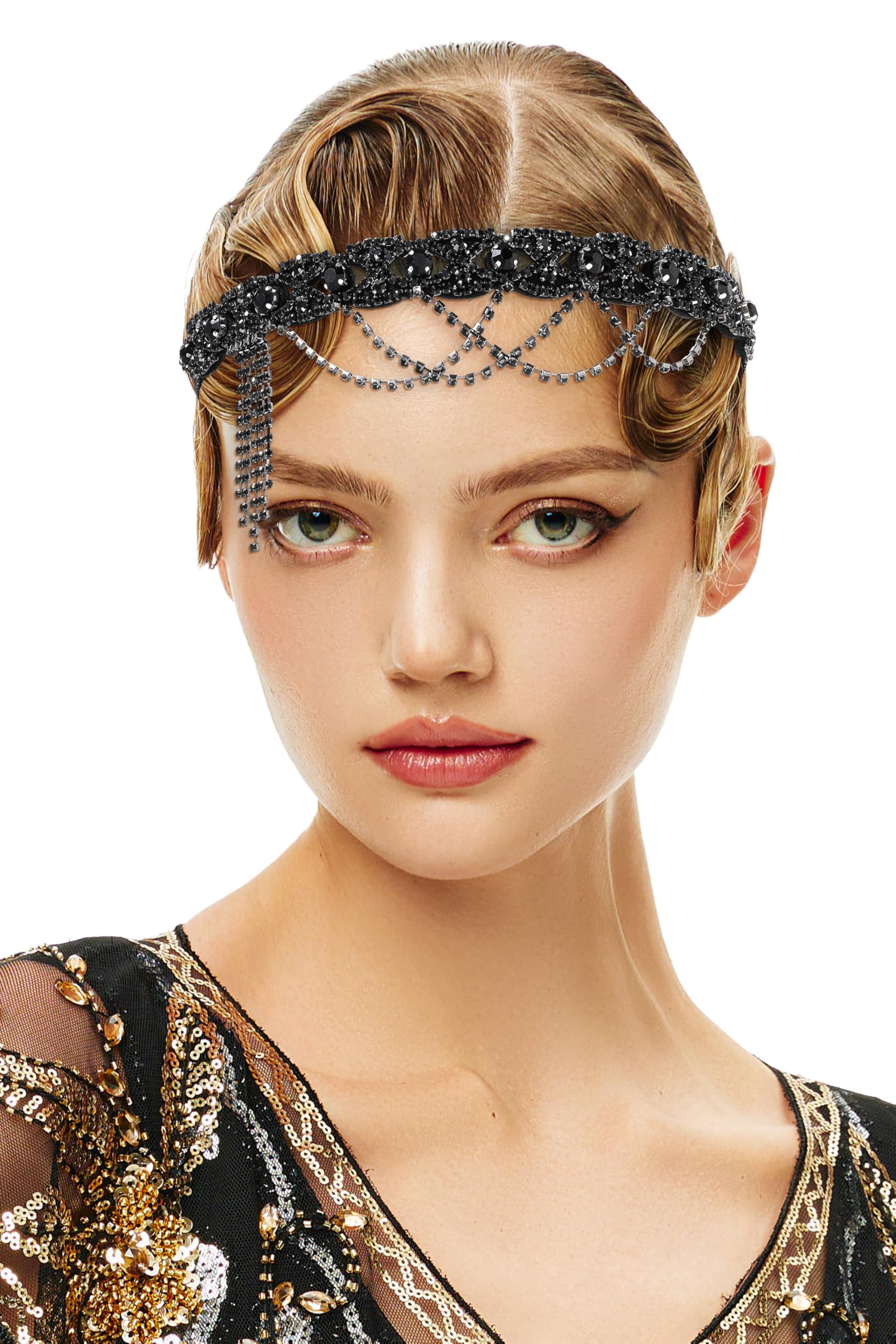 BABEYOND 1920s Flapper Headpiece Roaring 20s Headband Great Gatsby Headband Chain for Women Vintage Hair Accessory