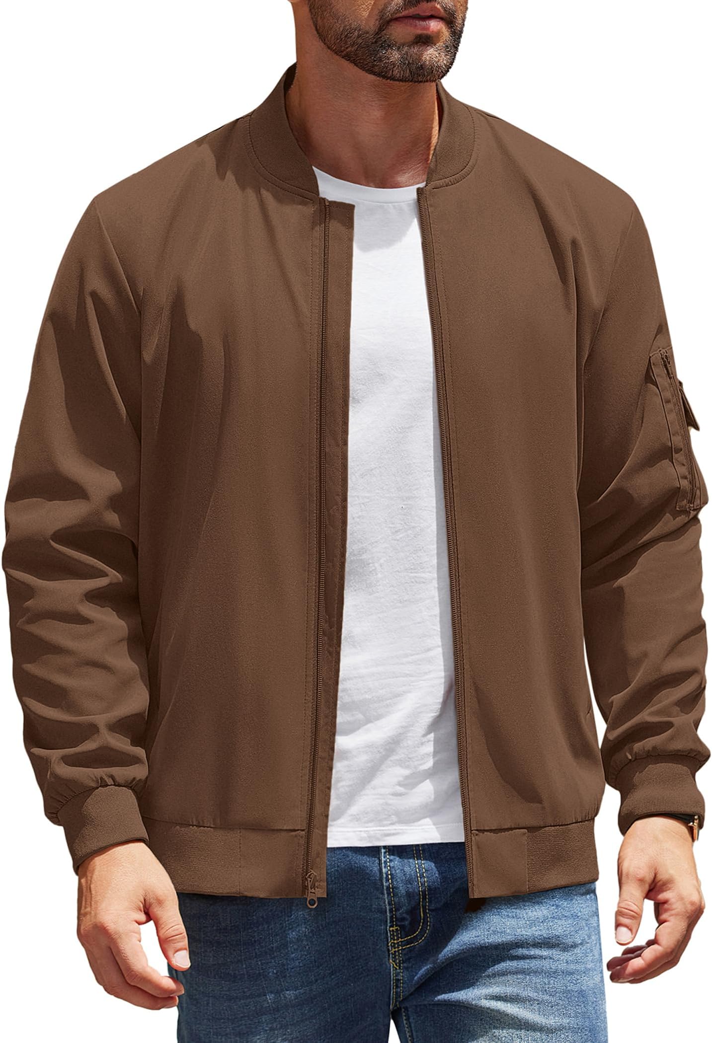 Men's Lightweight Bomber Jackets Casual Spring Fall Windbreaker Jacket Light Zip Up Coat With Pocket