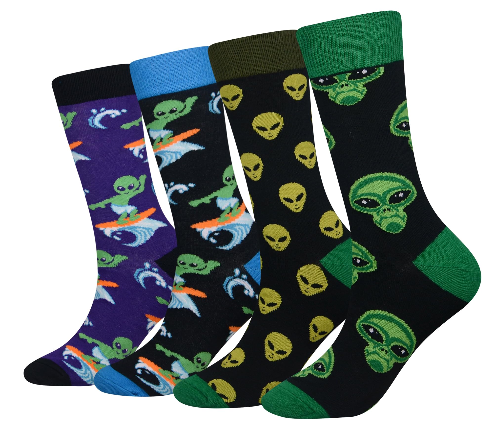 Cansok Men's EUR 42-46 Alien Socks Extraterrestrials Gift Crazy Novelty Dress Crew Calf Socks (Alien)