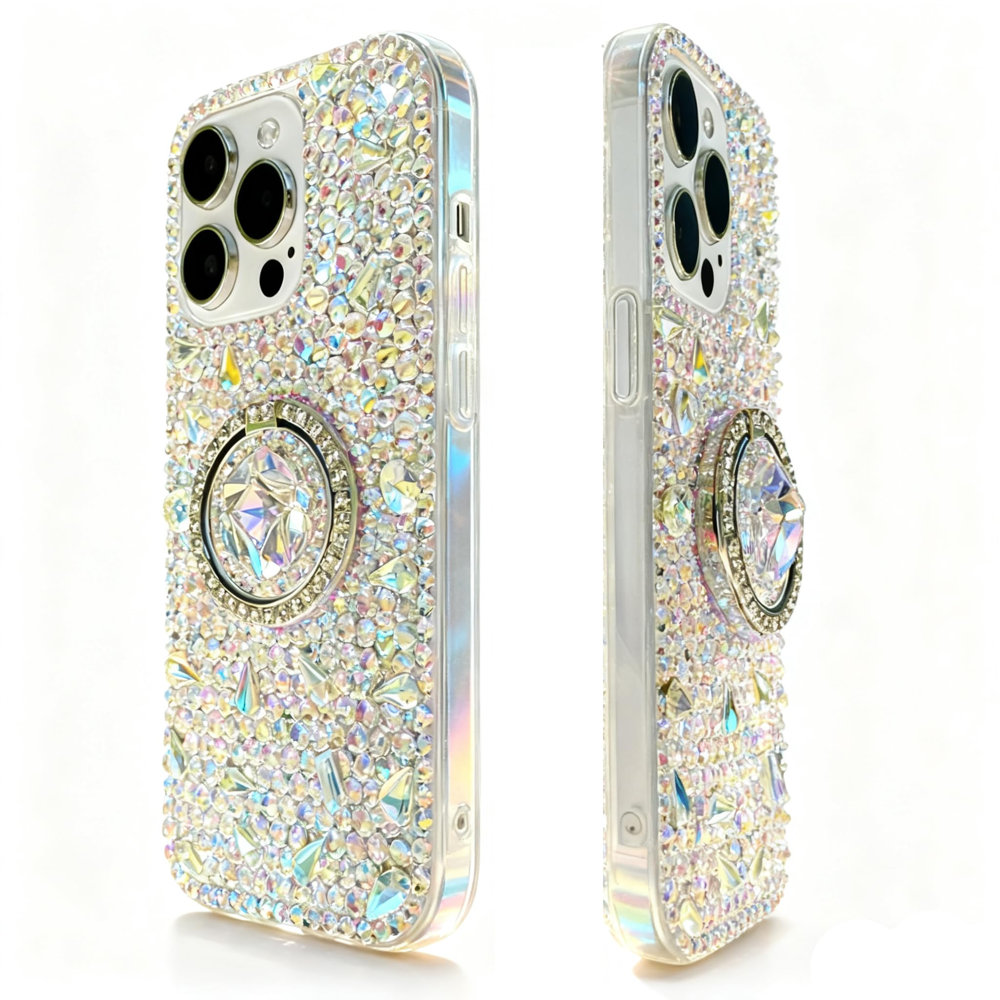 Case Compatible for iPhone 16 Pro Max Sparkly Bling Diamond Finger Ring Holder Pretty Rhinestone Diamond Cute Aesthetic Luxury Gems Glitter Case for