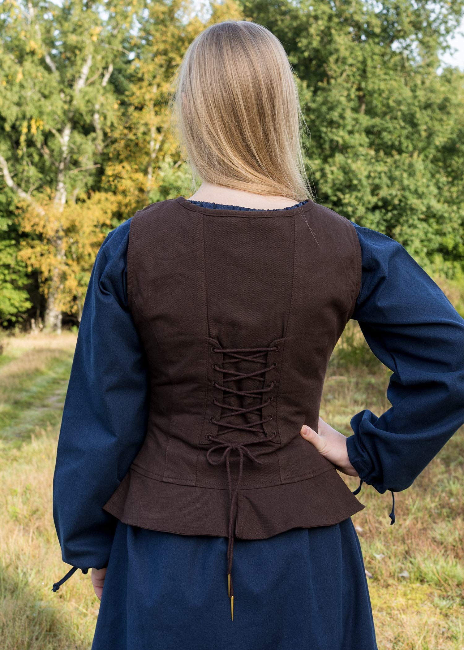 Battle-Merchant Mittelalter Korsage Tilda | Trachtenweste mit breiten Trägern aus Baumwolle | Spätmittelalter LARP Gewandung als Kostüm oder Tracht | Schwarz oder Braun Größen S-XXL