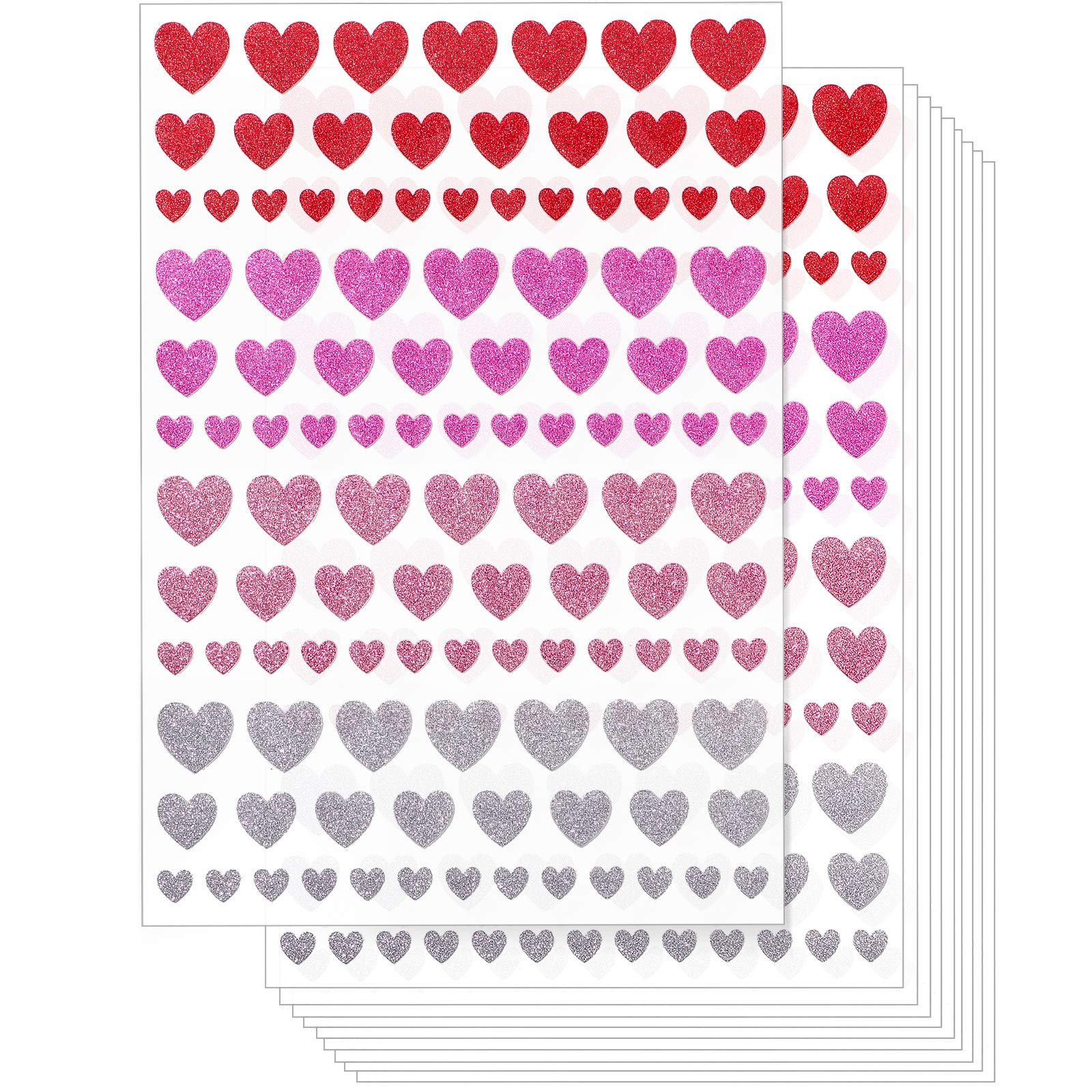 10 Sheets 1120 Pieces Glitter Heart Sticker Decorative Valentine's Day Love Decorative Sticker Foil Heart Stickers for Craft Valentine's Day Anniversaries Wedding Envelopes Card Scrapbooking