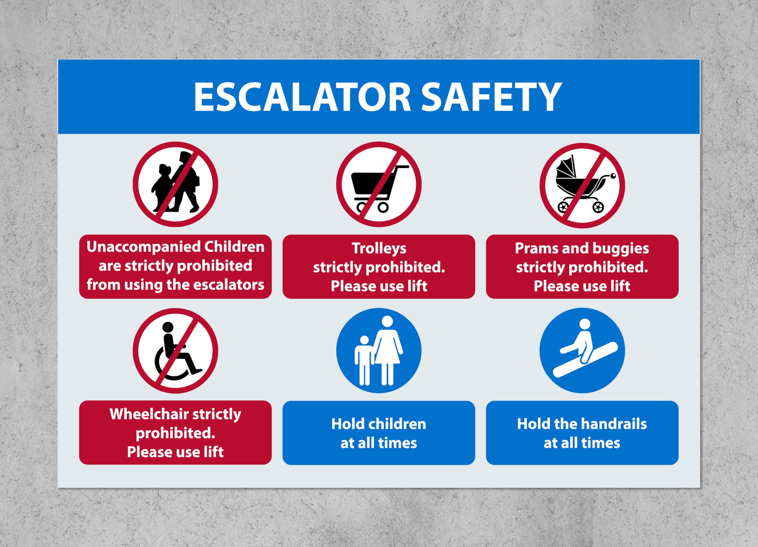 Escalator Safety Multicoloured Sign - Self Adhesive Sticker (600mm x 400mm)