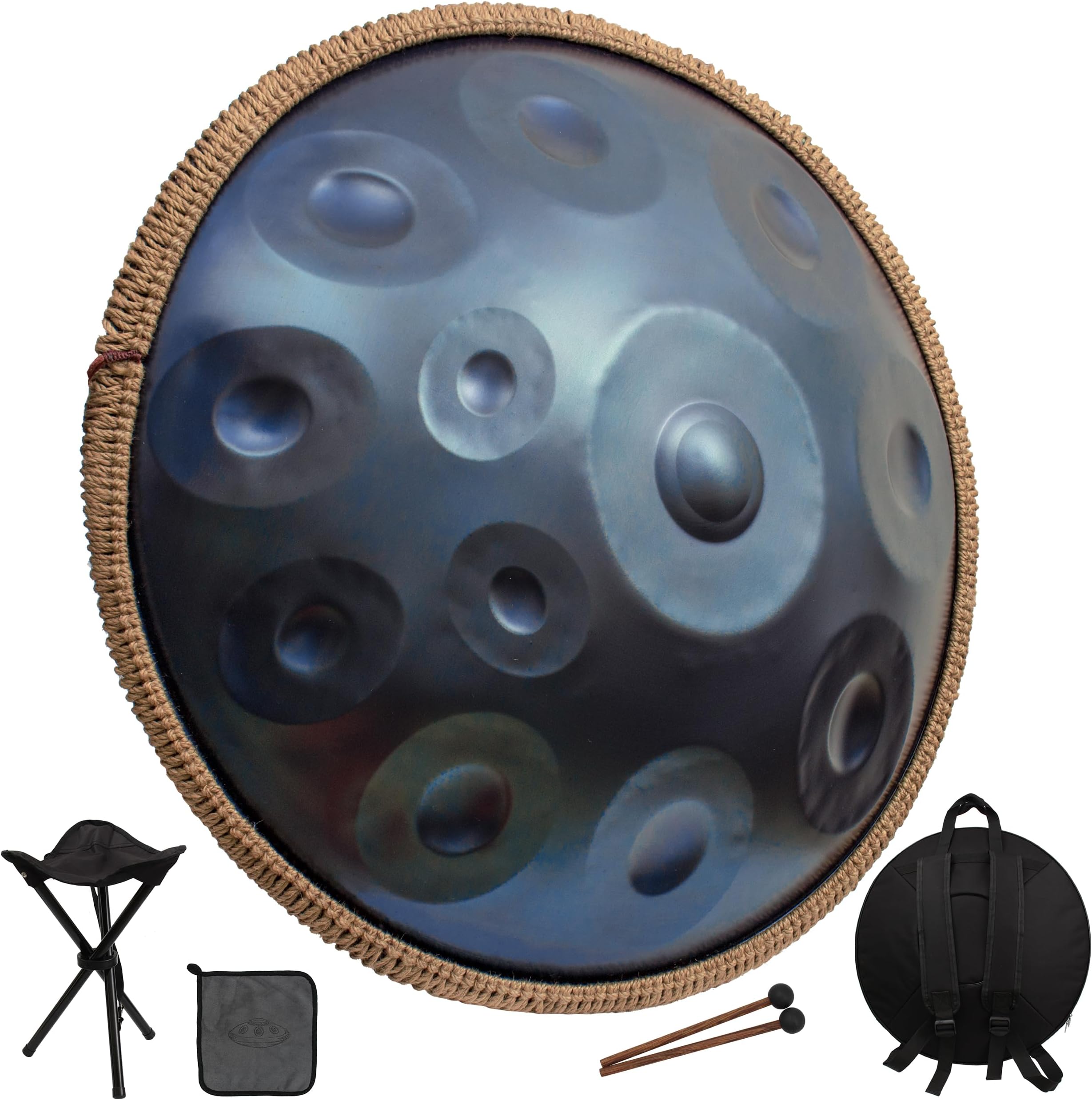 22-Inch D Minor Kurd Handpan Drum - 14 Notes, 440HZ Sound for Professional Performance - Instrument for Adults (Blue)