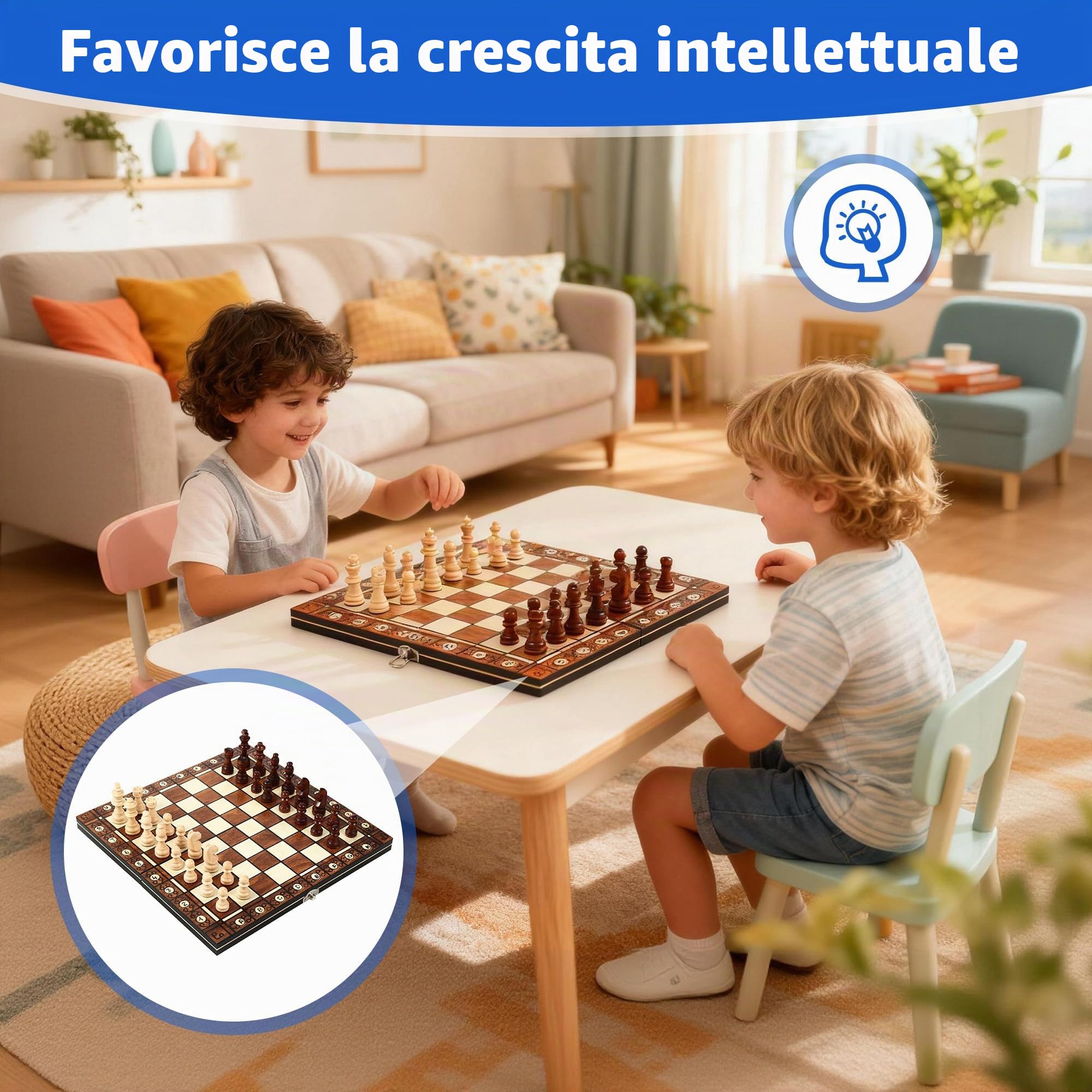 Scacchiera in legno, 3 in 1 Scacchiera Professionale, Scacchiera Portatile e Pieghevoli, Gioco da Tavola di Qualità Adatto a Raduni di Bambini Adulti, Attività Familiari (29 cm x 29 cm)