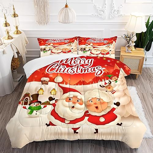 Miniatura 1 de FUYEUN Juego de ropa de cama de Navidad tamaño King para niños y niñas, regalo de Navidad, festival de Navidad, invierno, nieve, 1 edredón + 2