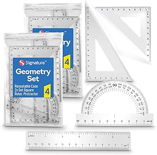 Two 4-Piece Geometry Sets for Secondary School | 2x Set Square, Ruler Set & Protractor Set for Secondary School | Maths Sets Secondary School, Geometry Set Protractors for Maths | Pertracter Math Set