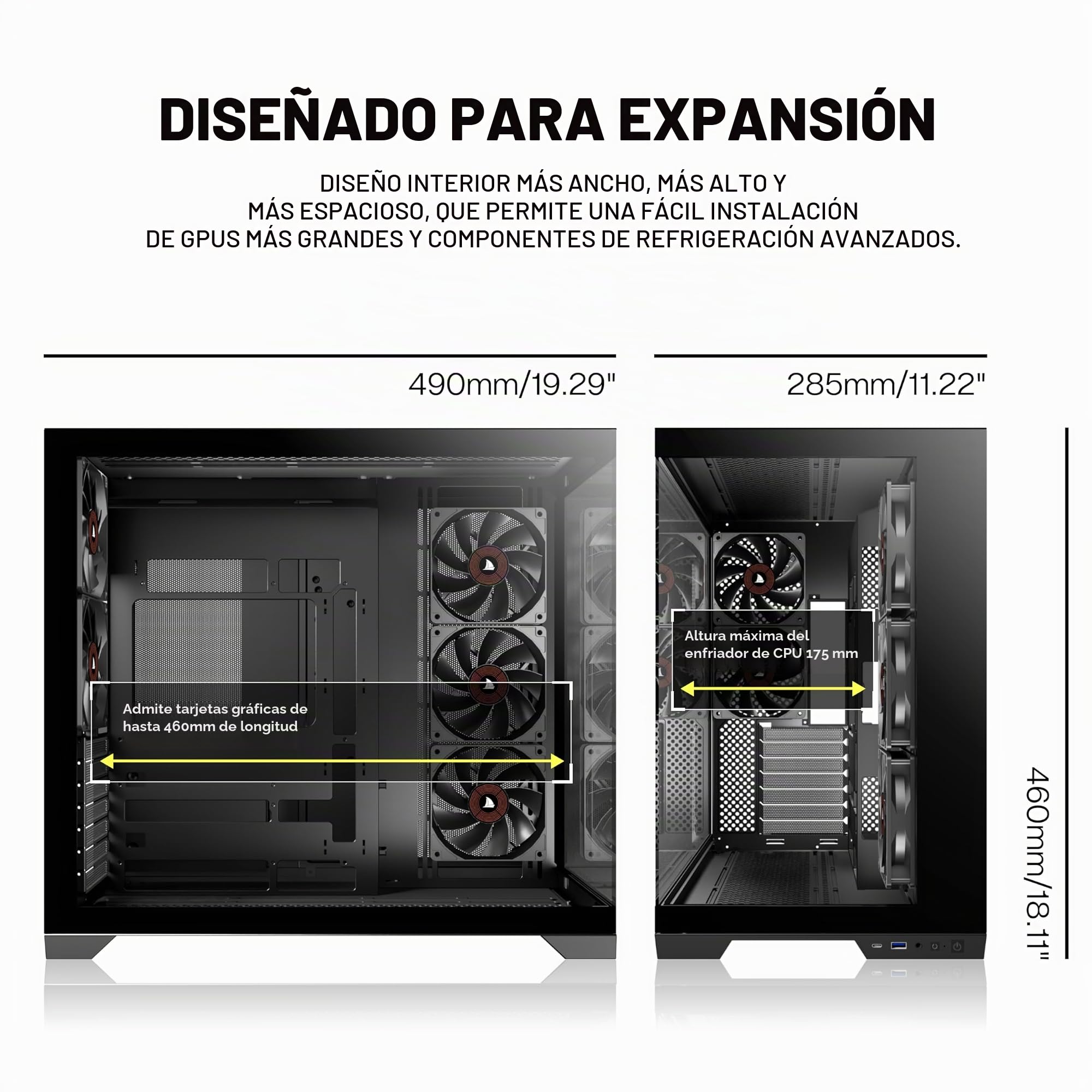 KEDIERS - Caja de ordenador con 5 ventiladores preinstalados, caja de juego ATX Mid Tower - Caja de ordenador con parte lateral abierta de cristal templado negro