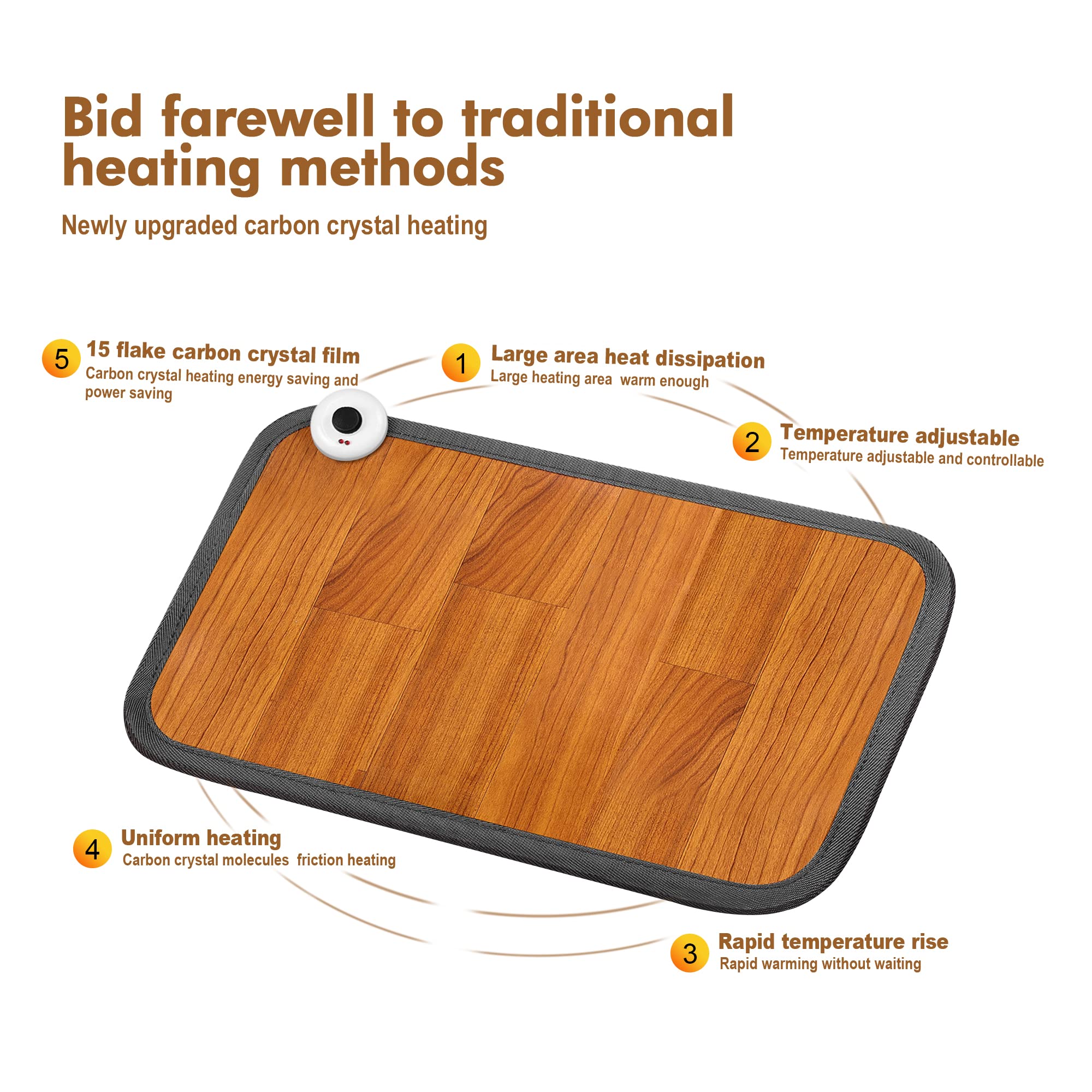 Tappetino riscaldato riscaldamento per piedi con riscaldamento elettrico, 50 x 30 cm, può essere utilizzato in ufficio o a casa, con cuscinetti riscaldanti in cristallo di carbonio