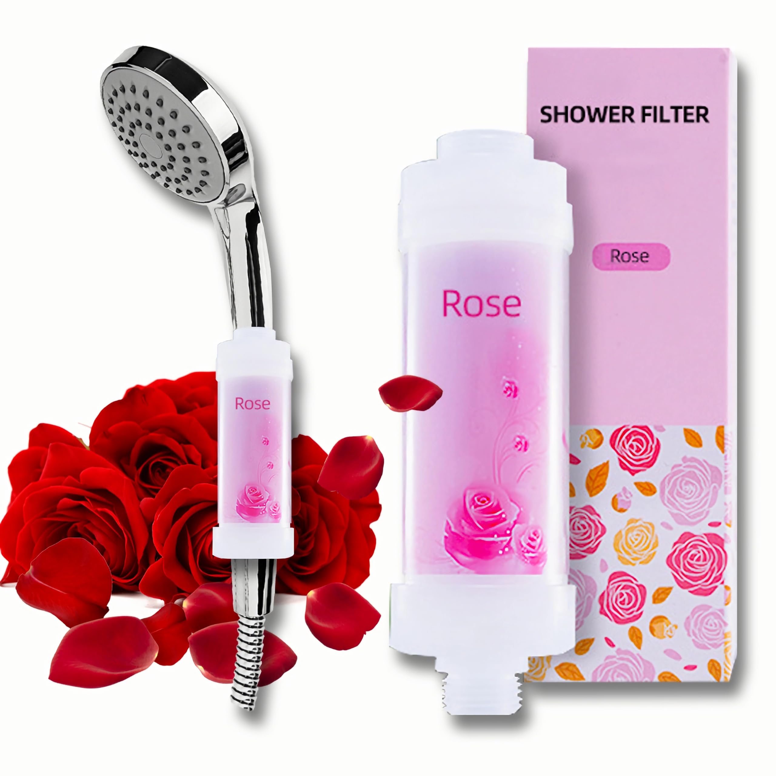 YJ&ZAromatherapy Shower Filter, Filters Impurities in Water, Rust Removal, Chlorine Removal, Anti Hair Loss, Prevents Dry Skin, Easy Installation (Rose)