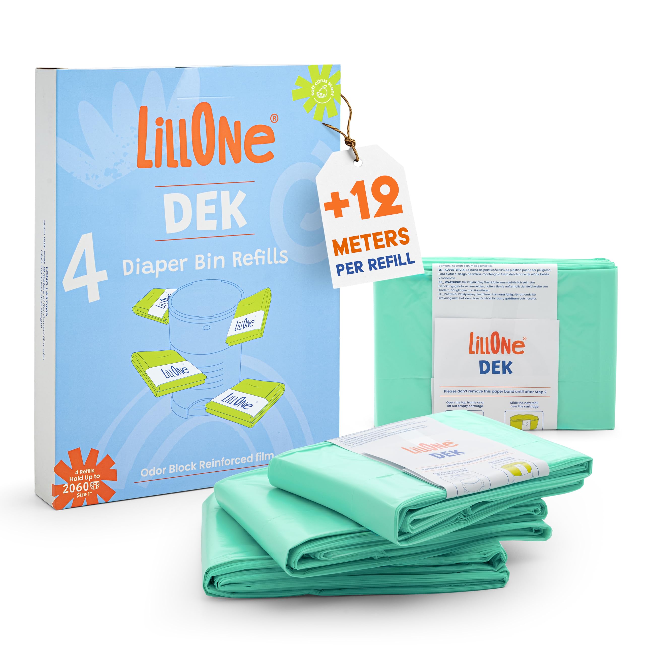 Refill Bags Compatible with Korbell Classic 16-Liter and Litter Champ Bins – Pack of 4 Refills Nappy Bin - 12 Meters Litter Refill for Cat Litter and Diaper Eaters - Extra Long Envelopes