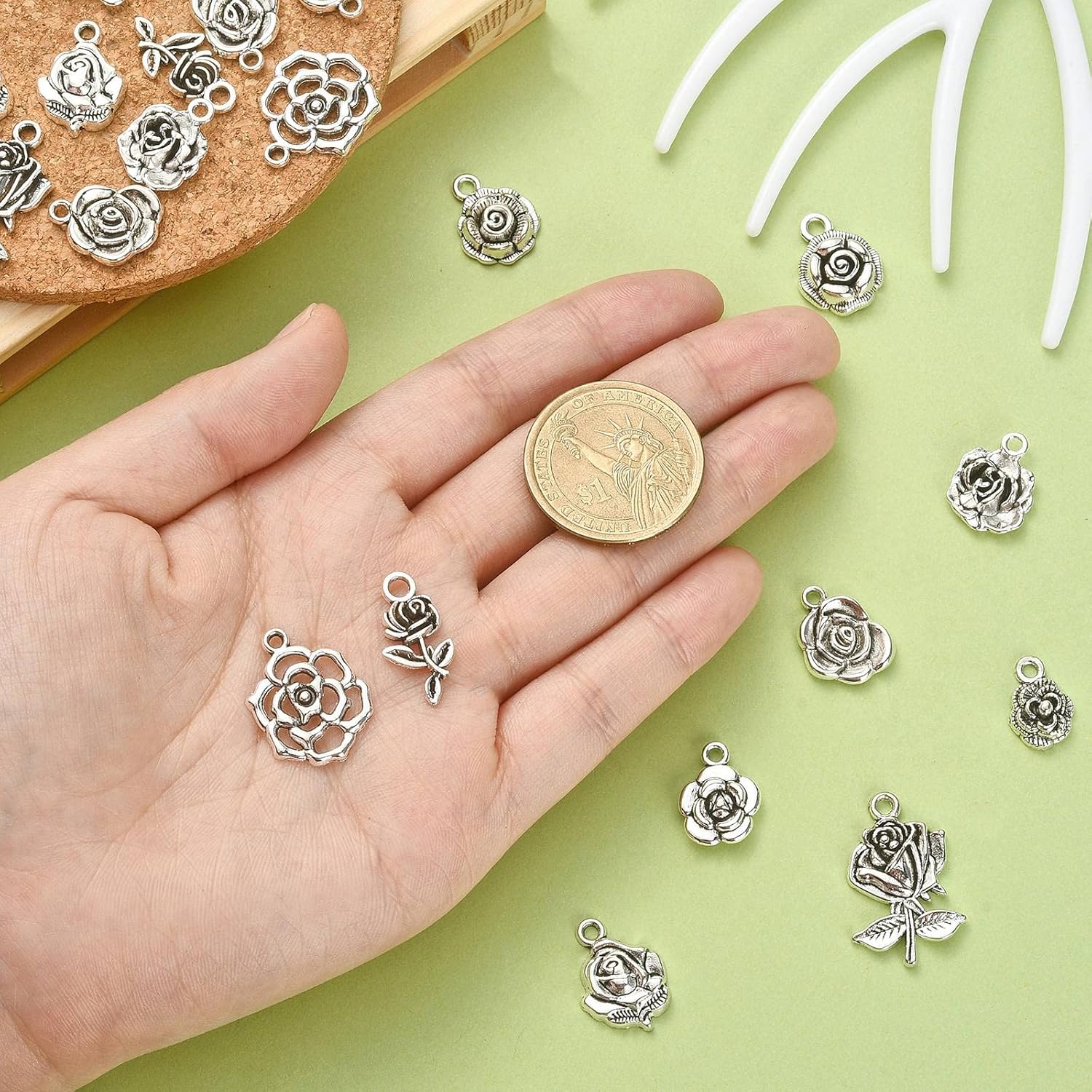 DanLingJewelry 100Pcs 10 Styles Vintage Chic Rose Charms Tibetan Flower Shape Charms for DIY Jewelry Making Earring - Image 3