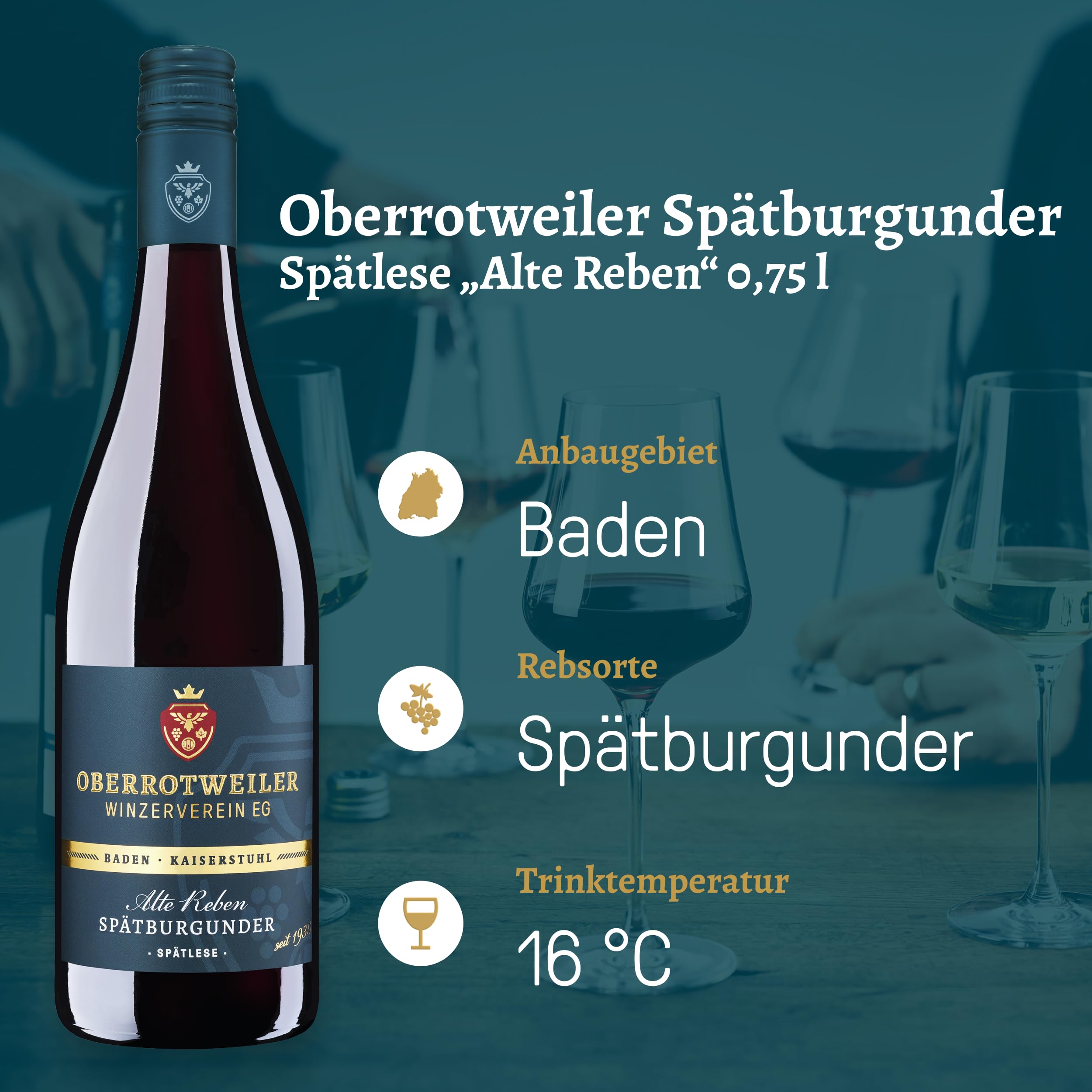 Oberrotweiler Spätburgunder Rotwein Spätlese ALTE REBEN - Rotwein fruchtig, leicht süß und würzig im Abgang - Anbaugebiet Kaiserstuhl (6 x 0,75 l)