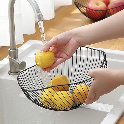 Vista 5 de Cesta de frutas de alambre de metal, cuenco de frutas negro para encimera de cocina, soporte de frutas para encimera, decoración del hogar, centros
