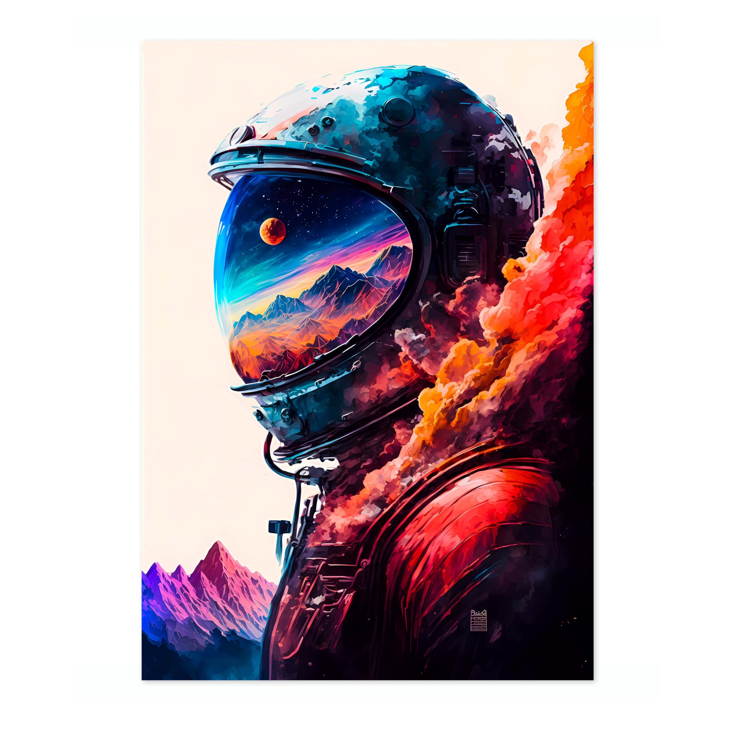 Lone Astronaut Space Poster, Colourful Abstract Astronomy Wall Art Home Decor, Astronaut Planets Print, Archival Matte
