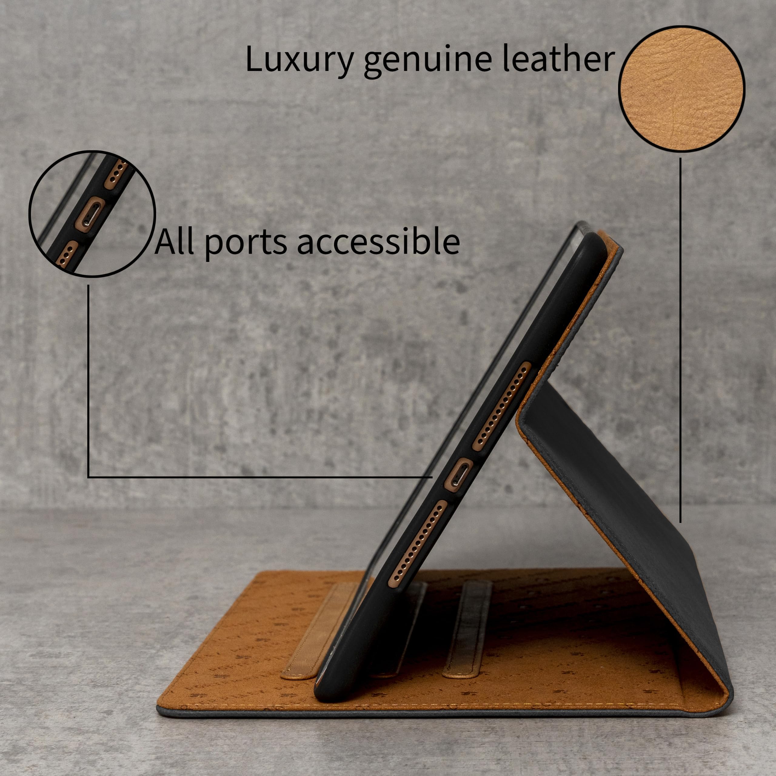 Porter Riley - Custodia in Pelle Compatibile con iPad Pro 13" M5 / M4 (2025/2024). Custodia Folio/Supporto in Vera Pelle di Qualità Superiore (Nero/Fulvo)