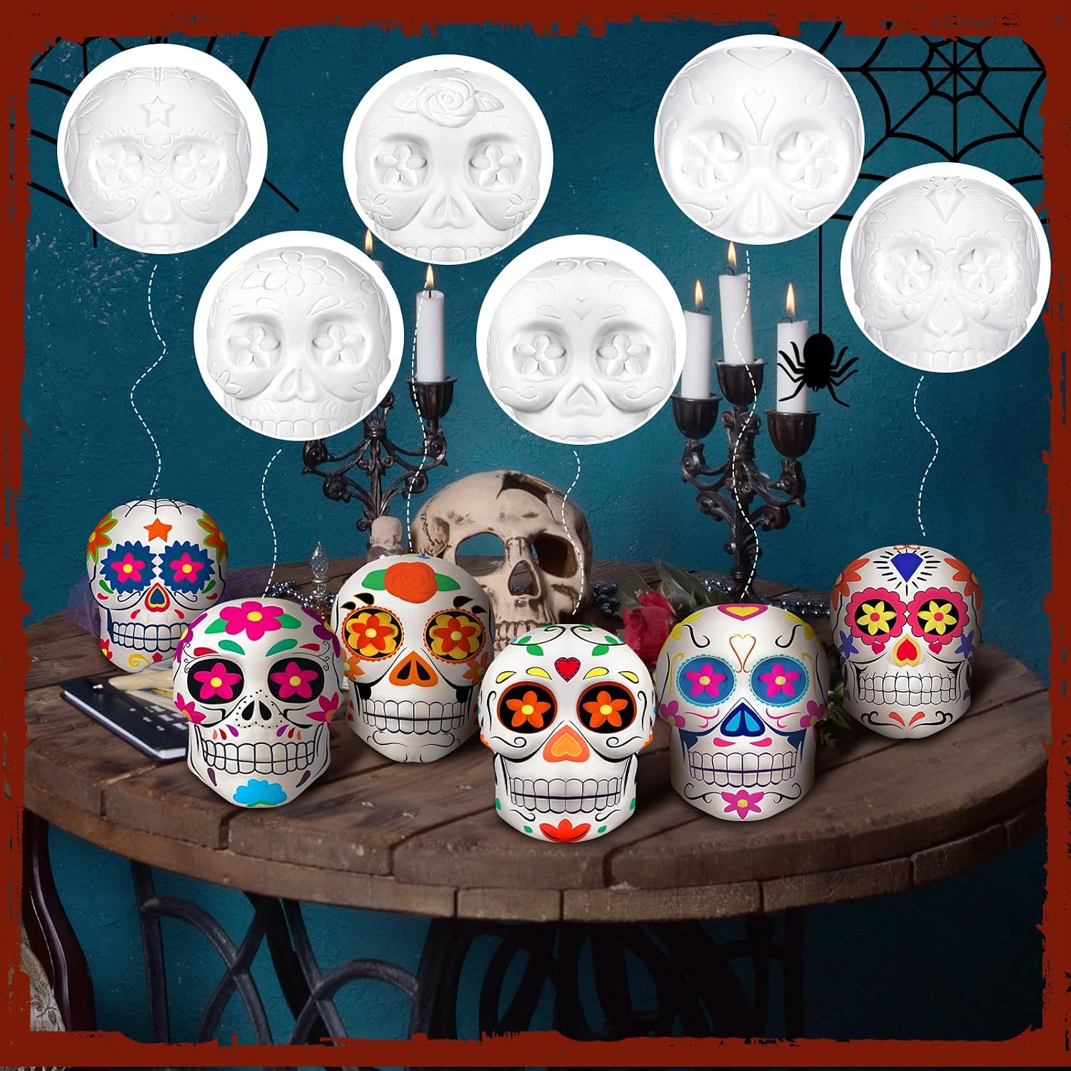 CroBlissful 24 Sets Halloween Skull Ceramic to Paint Ready to Paint