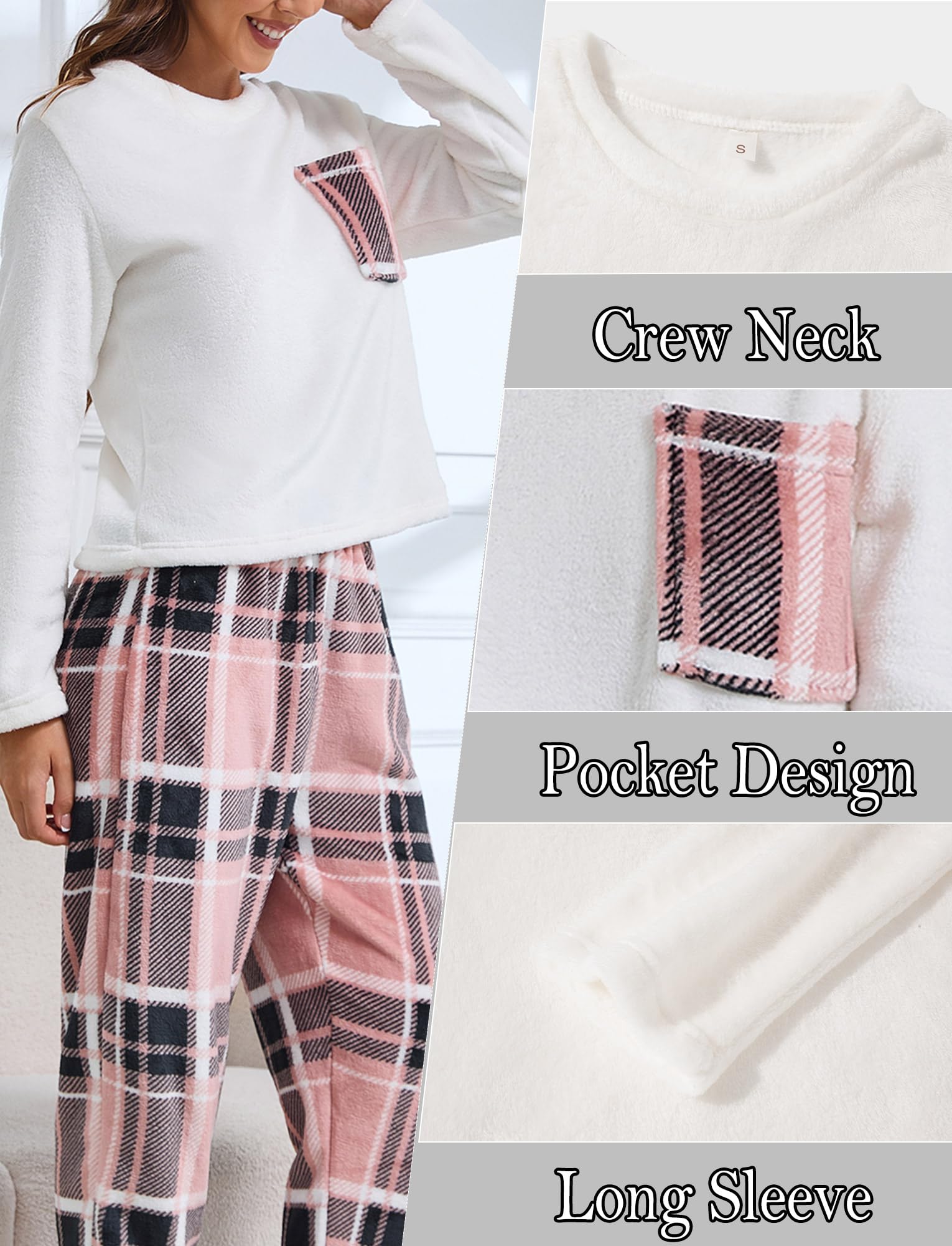 Ensembles de Pyjama Femme en Polaire Vêtement de Nuit Hiver Chaud Doux Pyjamas Filles Flanelle Loungewear Sleepwear S-XL