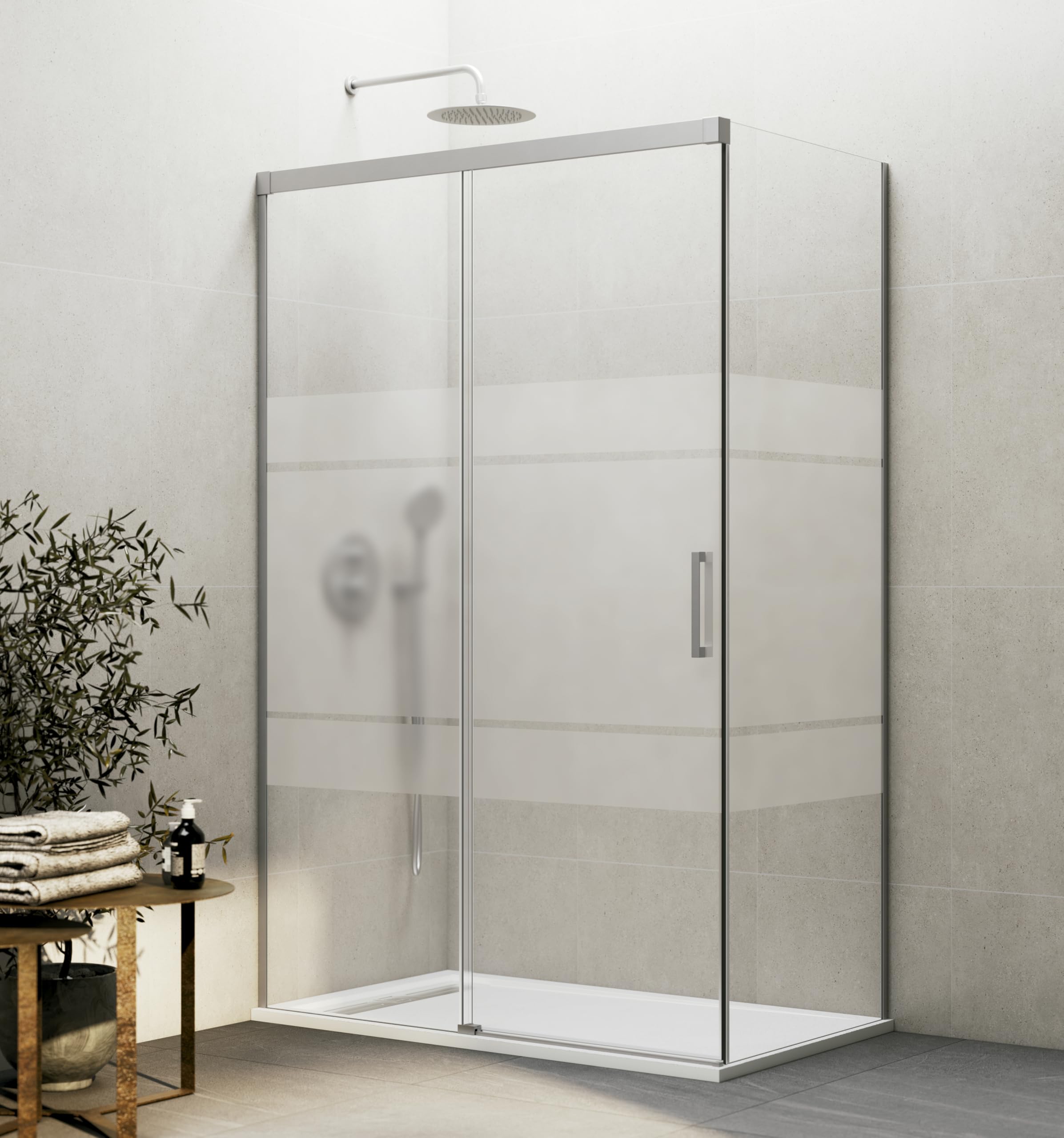 GME - Mampara Ducha Frontal Níquel Cepillado 165cm 1 Fija + 1 Corredera + 80cm Panel Lateral Fijo | Mampara de Cristal Reversible 6mm con Ancho Adaptable y 196cm de Altura