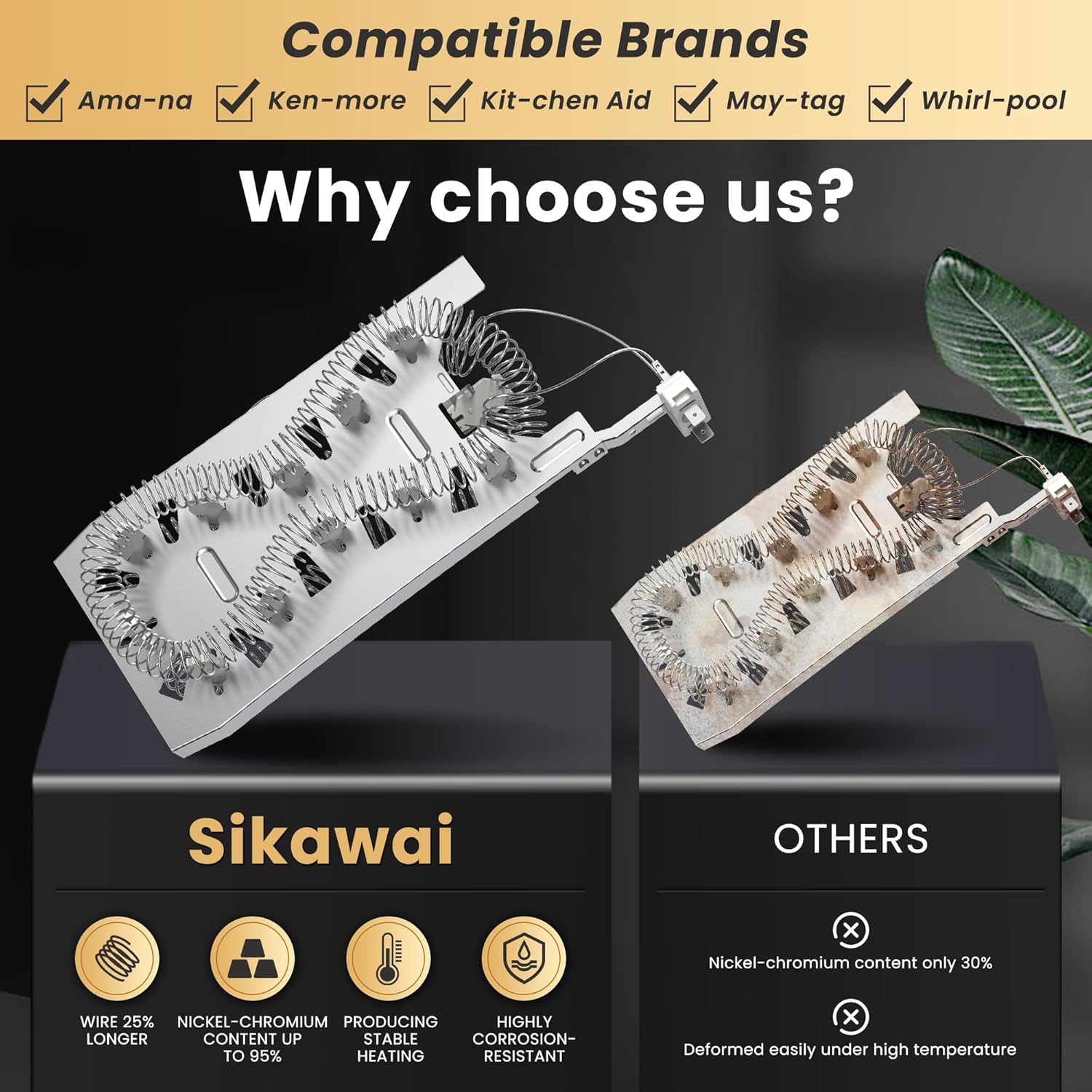 Upgrade 3387747 WP3387747 PS11741416 Dryer Heating Element Replacement by Sikawai, Fit for Whirlpool Cabrio Kenmore He2 Kenmore Elite He3 Maytag Dryers GEW9250PW0 GEQ9800PW1 GEQ9800PW2 W11344457 - Image 3