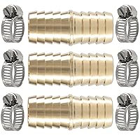 Vista 11 de Acoplador de púas de manguera de latón de 3/8 pulgadas (0.394 in) con abrazaderas de tubo de acero inoxidable, kit de reparación de manguera de aire