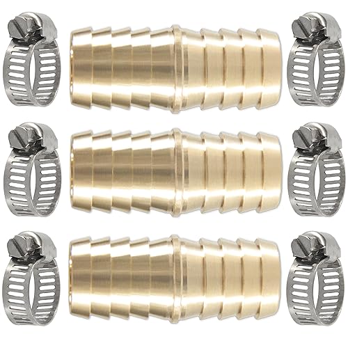 Miniatura 11 de Acoplador de púas de manguera de latón de 3/8 pulgadas (0.394 in) con abrazaderas de tubo de acero inoxidable, kit de reparación de manguera de aire