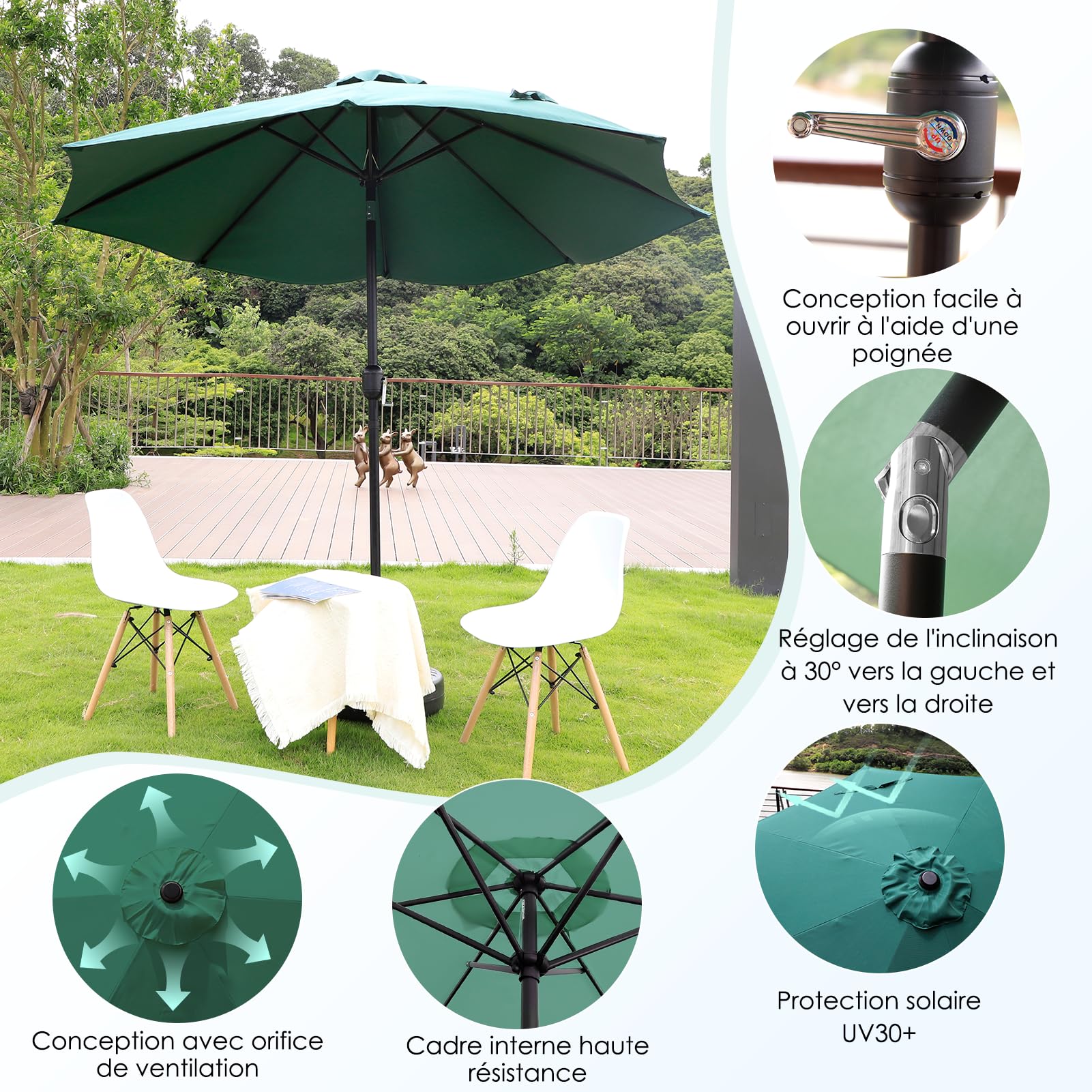 DEWEL Parasol de Jardin Extérieur, 200cm, Vert
