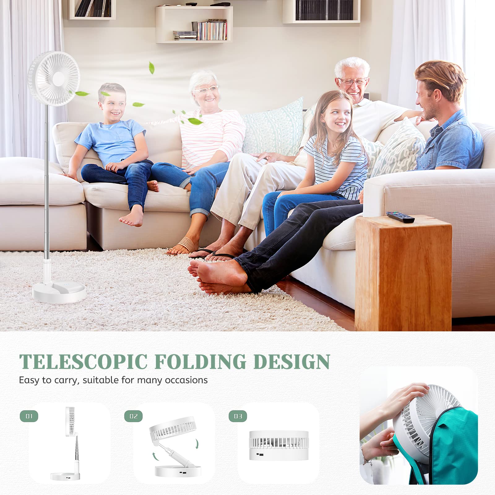 Foldable Table Floor Standing Fan, 7.8 Portable Standing Fan, 7200mAh USB  Rechargeable Foldaway Desk Fan Portable Telescopic Pedestal Fan with Height  Adjustable 4 Speeds, for Home Office Outdoors : Amazon.ca: Electronics