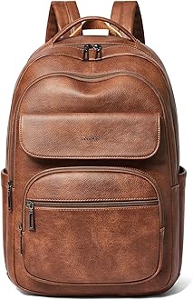 37L Backpack Purse for Women Men for Work Travel BackPack Vegan Leather Laptop College Daypack Shoulder Bag Brown