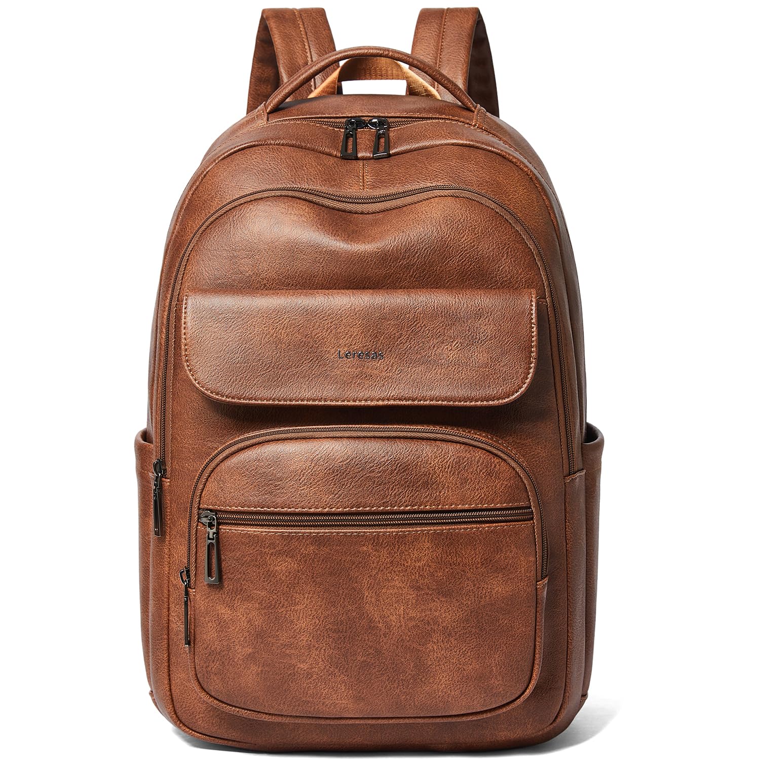 37L Backpack Purse for Women Men for Work Travel BackPack Vegan Leather Laptop College Daypack Shoulder Bag Brown
