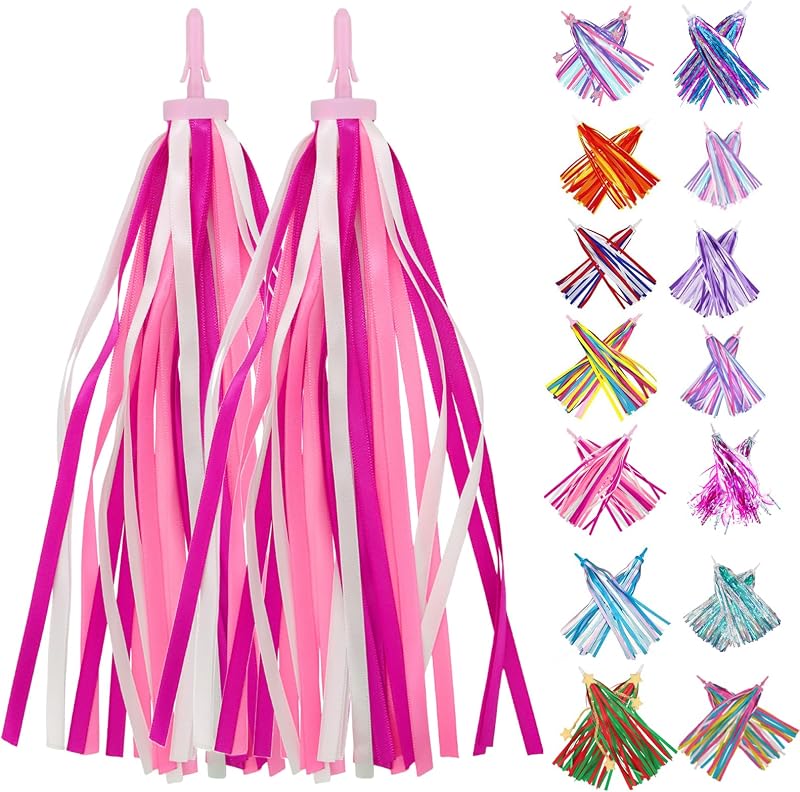 Kid's Bicycle Handlebar Streamers Colorful Ribbons Tassel for Girls Boys Bicycle Handlebar Scooter Handgrip (1Pair) (pink)