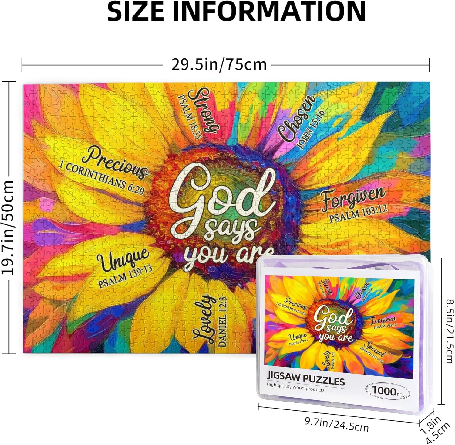 Inspirational Sunflower God Says You are Jigsaw Puzzles for Adults 1000 Pieces, Ideal Christmas for Relaxation for Family Activity Game Fun