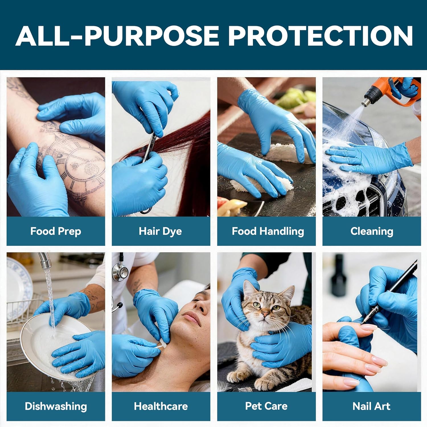 Blue Nitrile Gloves Disposable, Latex & Powder Free, Food Safe Gloves for Cooking Kitchen Cleaning Healthcare Salons