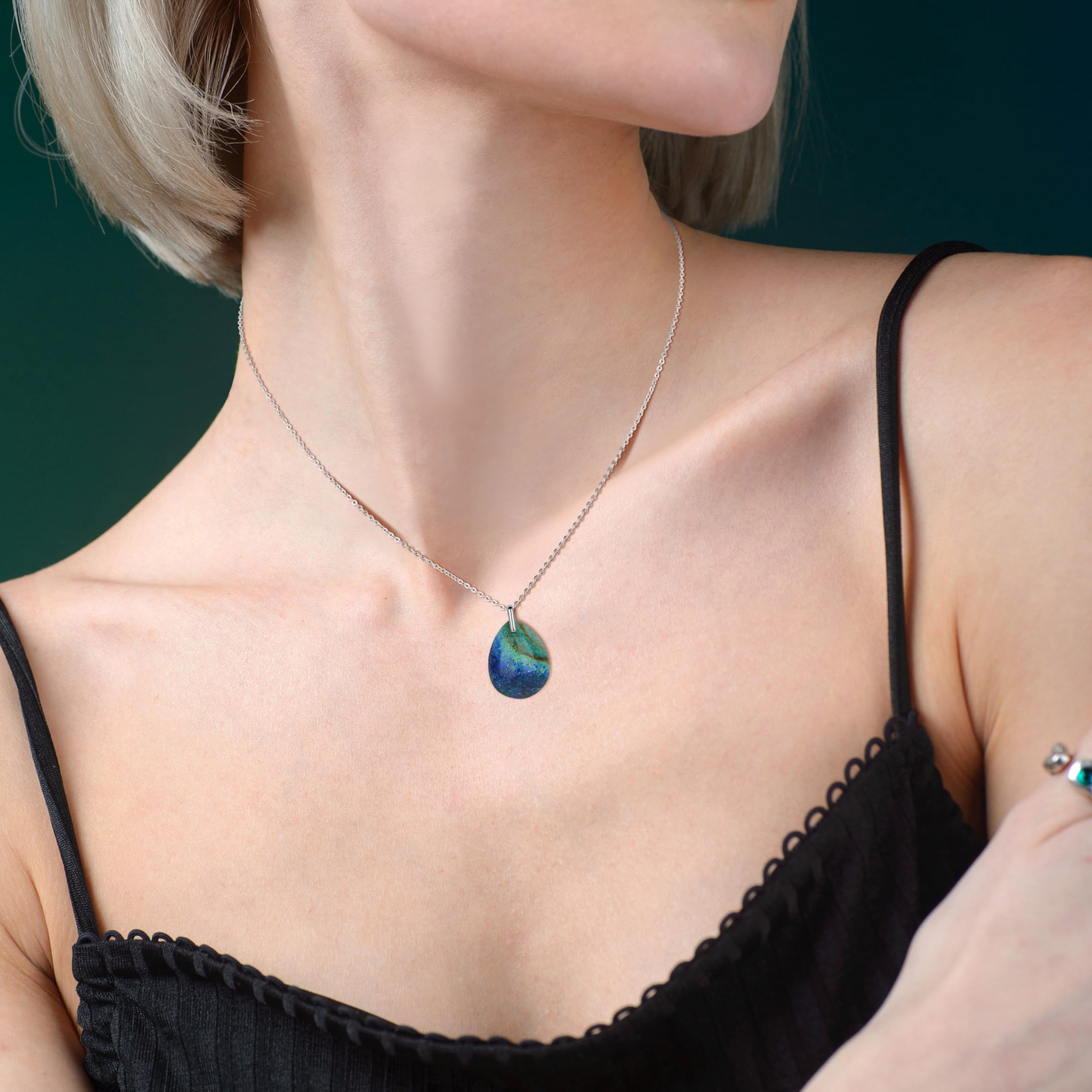 COAI Collana da Donna Catenina Argento 925 con Ciondolo in Crisocolla, Collana Pietre Naturali Donna
