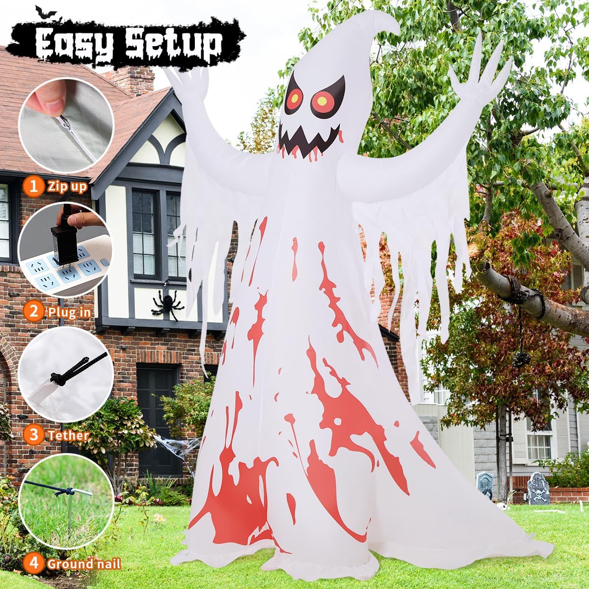 GOOSH 8.2 FT Giant Halloween Inflatable Ghost - Outdoor Blow Up Yard Decoration with Bright LED Lights, Weather-Resistant, Fast Inflation, Great for Party Garden Lawns