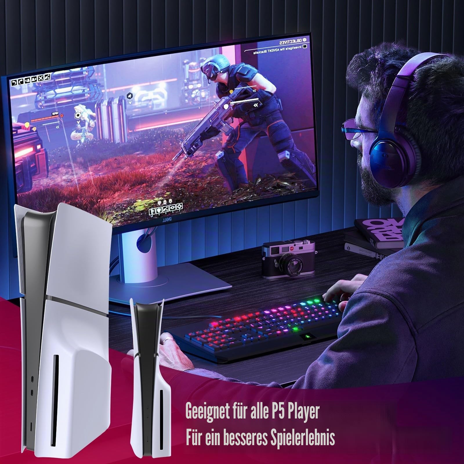 PS5 Slim Disc Edition Abdeckplatten für PlayStation 5 Konsole – kompatible Shell Panels schützende Ersatzblende (weiß)