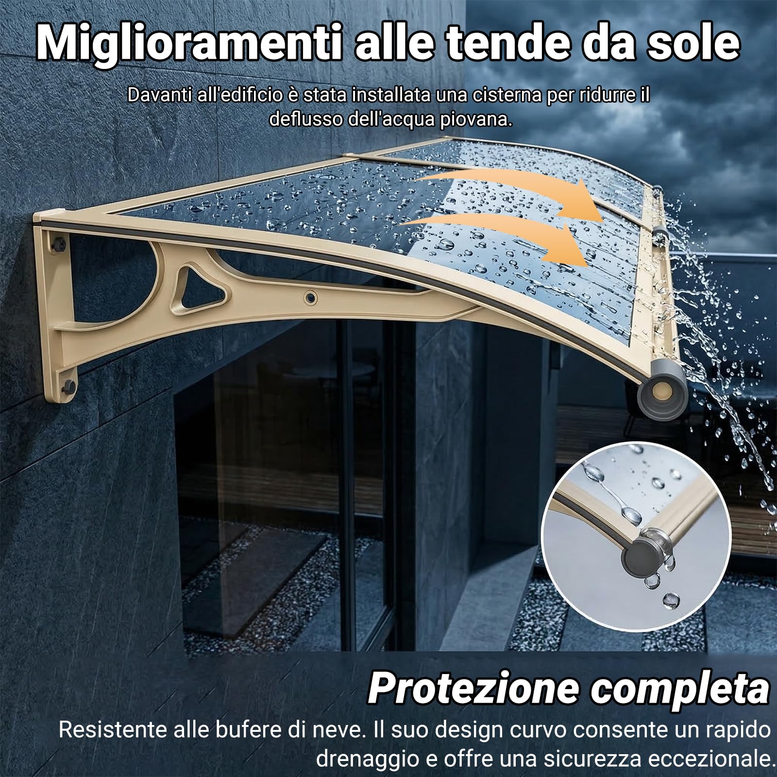 Pensilina Tettoia, Tettoia per Esterno, Pensilina da Esterno in Policarbonato, Resistente ai raggi UV/alla pioggia,Tettoia per Esterno/Porte/Balcone/Finestre 80x230cm