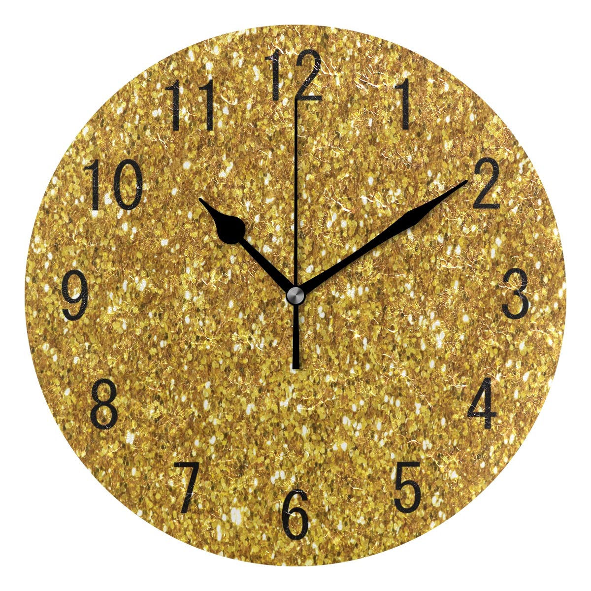 Use7 Home Decor Shiny Gold Glitter Round Acrylic Wall Clock Non Ticking Silent Clock Art for Living Room Kitchen Bedroom