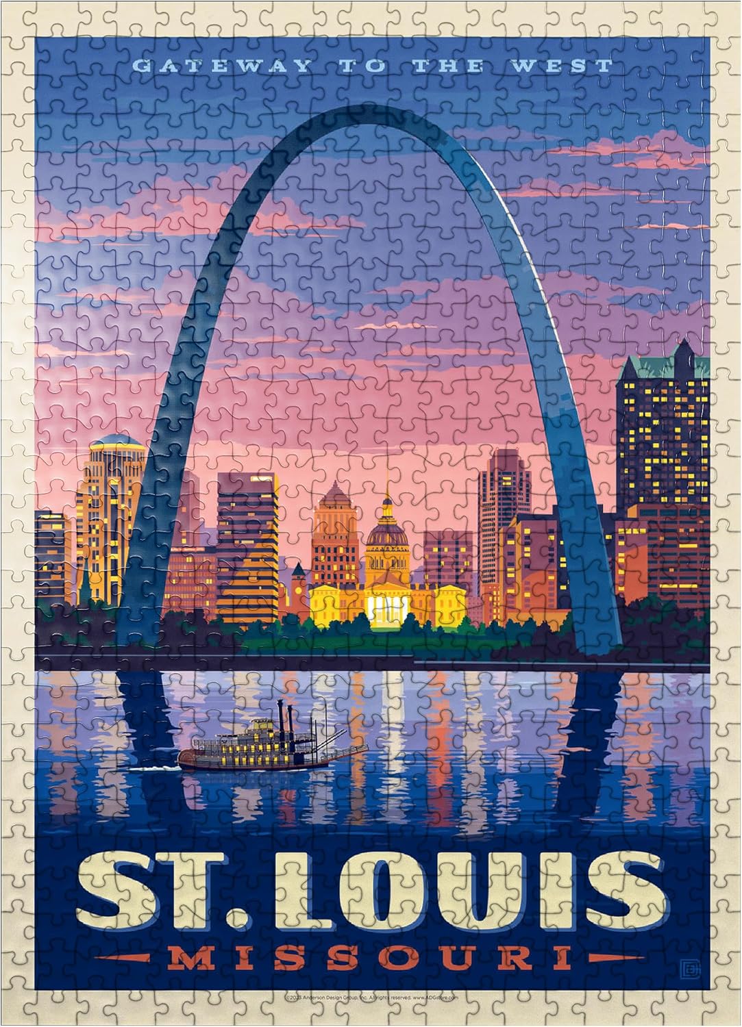 MyPuzzle St. Louis, MO: Gateway Arch At Sunset, Vintage Poster - Premium 1000 Piece Jigsaw Puzzle for Adults