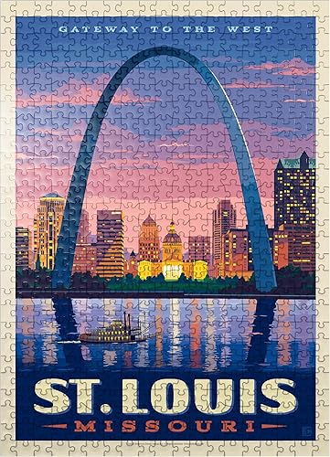 St. Louis, MO Gateway Arch at Sunset, póster vintage, rompecabezas prémium de 500 piezas para adultos