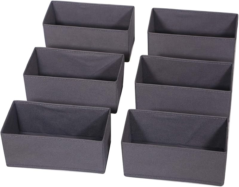 6 Pack Foldable Cloth Storage Box Closet Dresser Drawer Organizer Divider Fabric Baskets Bins Containers for Clothes Underwear Bras Socks Lingerie Clothing, Dark Grey 060