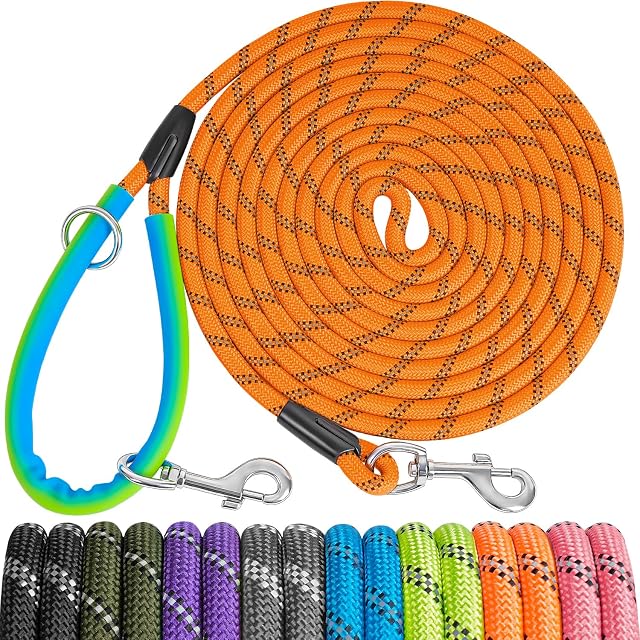 XiaZ 15FT 30FT 50FT Feuilles d'entraînement pour chiens, laisses de chien à corde en nylon avec 2 Crochets pivotants et poignée rembourrée confortable, Lead de laisse de chiot pour petits chiens de taille moyenne entraînement, jouer, camping,arrière-cour