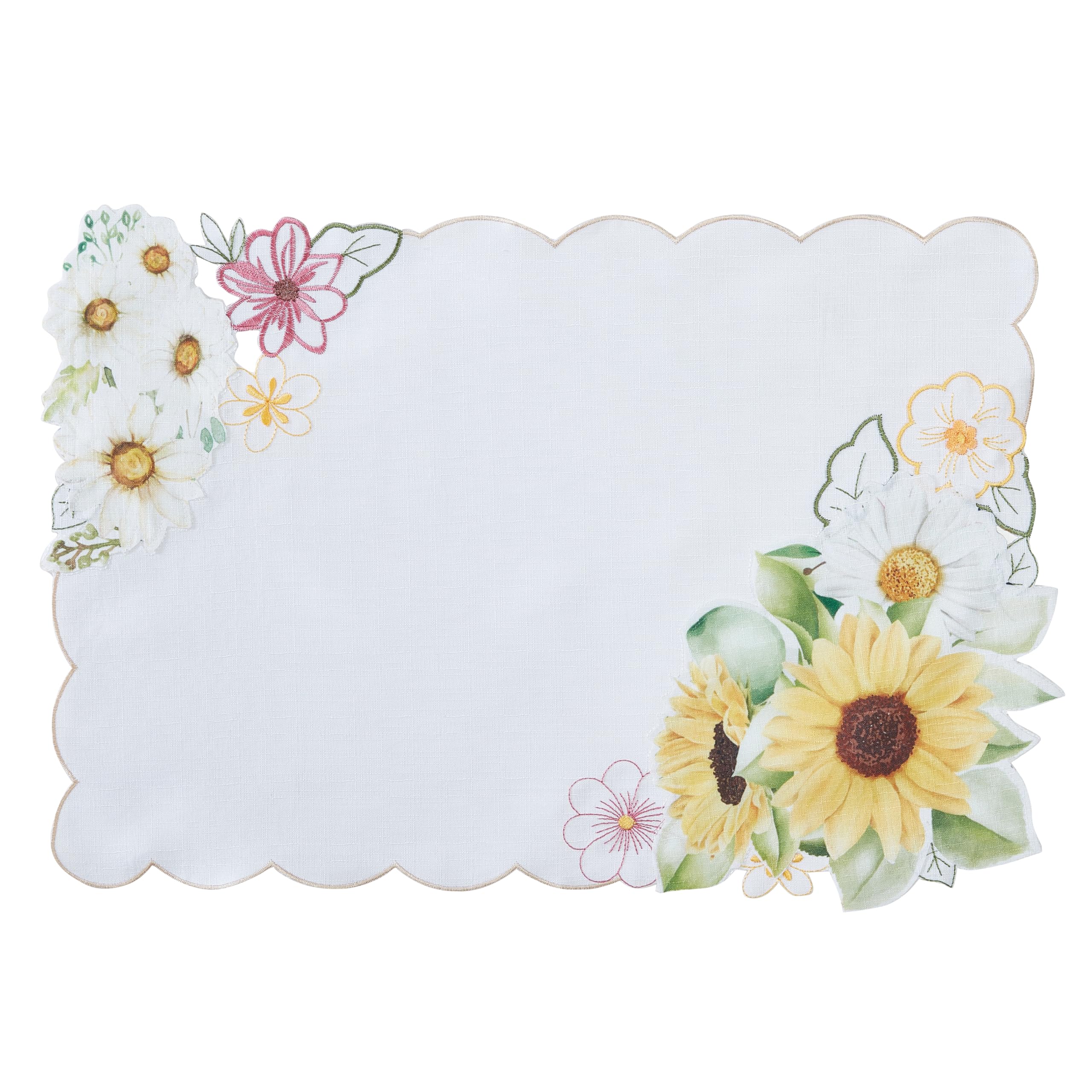 Newbridge Manteles individuales bordados de girasoles y margaritas, servilletas de tela con corte de primavera, juego de 4 manteles individuales