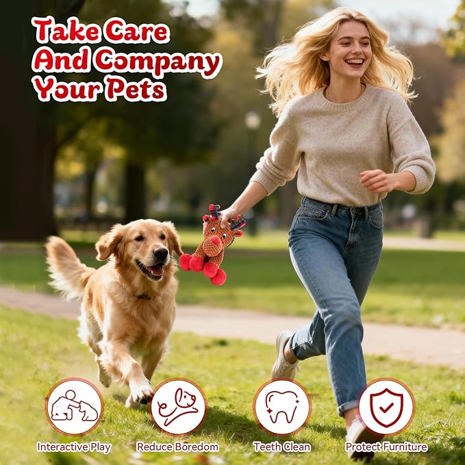 Juguete para Perros Navideño Reno Squeaky y Crinkle, Mordible miniatura 7