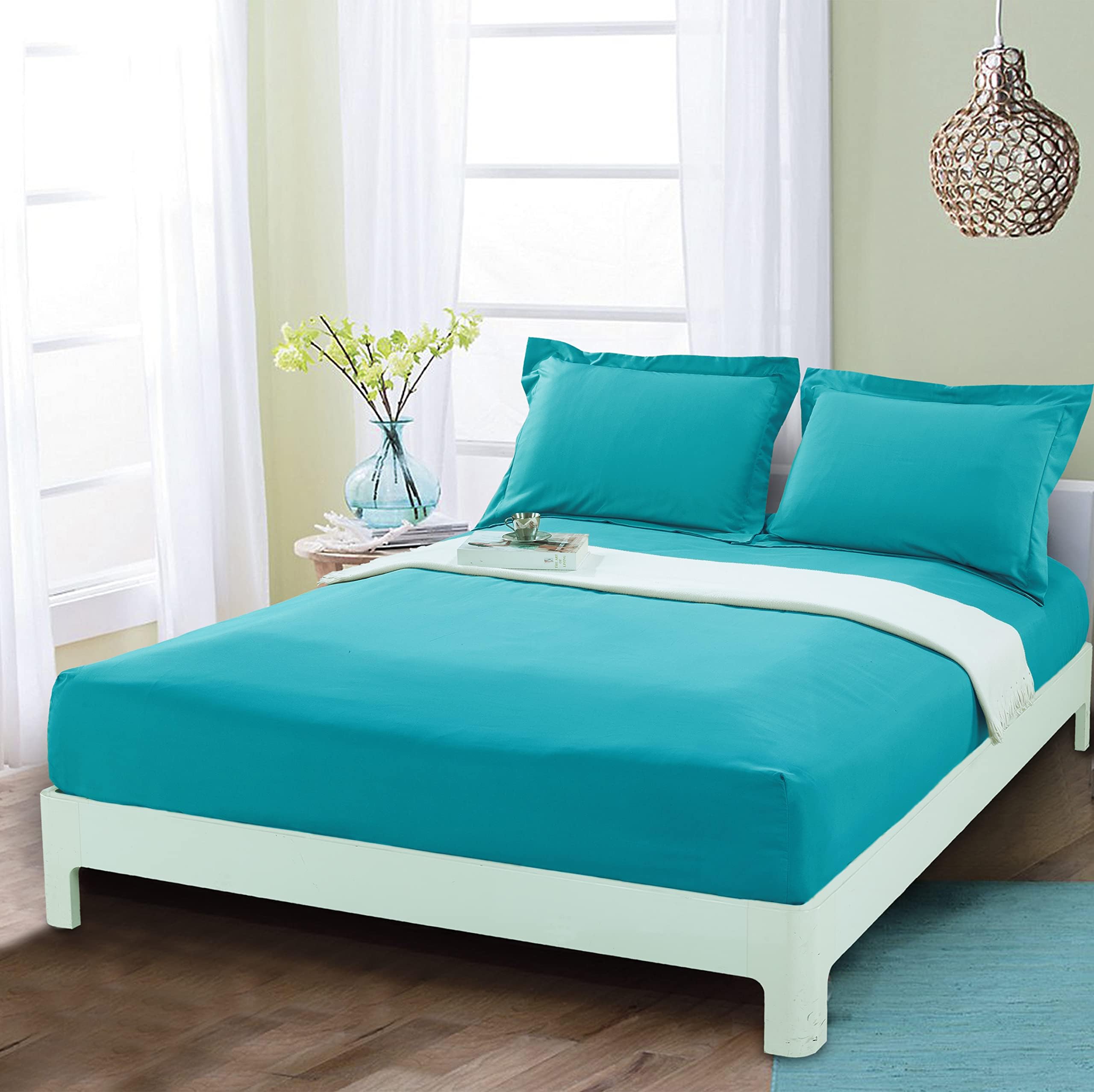 Mocassi Queen Fitted Sheet - Deep Pocket Cooling Sheets up to 16 inch - Hotel Luxury 1800 Thread Count - Softest Sheets - Wrinkle Resistant - 1 Single Bottom Fitted Sheet, Queen, Teal